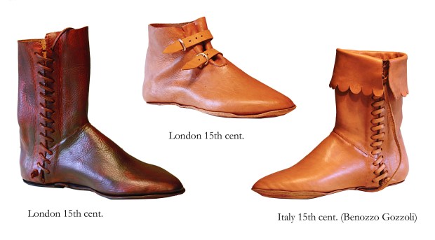 Authentic reconstructions of 15th typical 15th century shoes