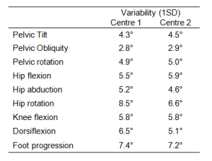 Average standard deviations across gait cycles for different gait variables